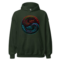 Yin Yang Dragon Fire & Ice design on unisex hoodie, front view