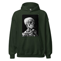 Skeleton Smoking Van Gogh design on unisex hoodie, front view