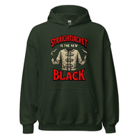 Straightjacket Is the New Black design on unisex hoodie, front view