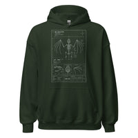 Bat Skeleton Blueprint design on unisex hoodie, front view