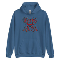 Red Goth Mom Bat design on unisex hoodie, front view