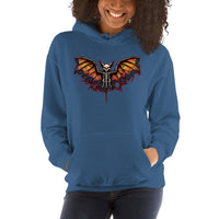 Vampire Bat Skeleton design on unisex hoodie, front view