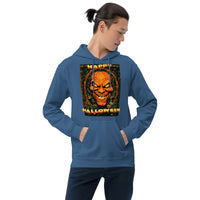 Vintage Evil Pumpkin design on unisex hoodie, front view