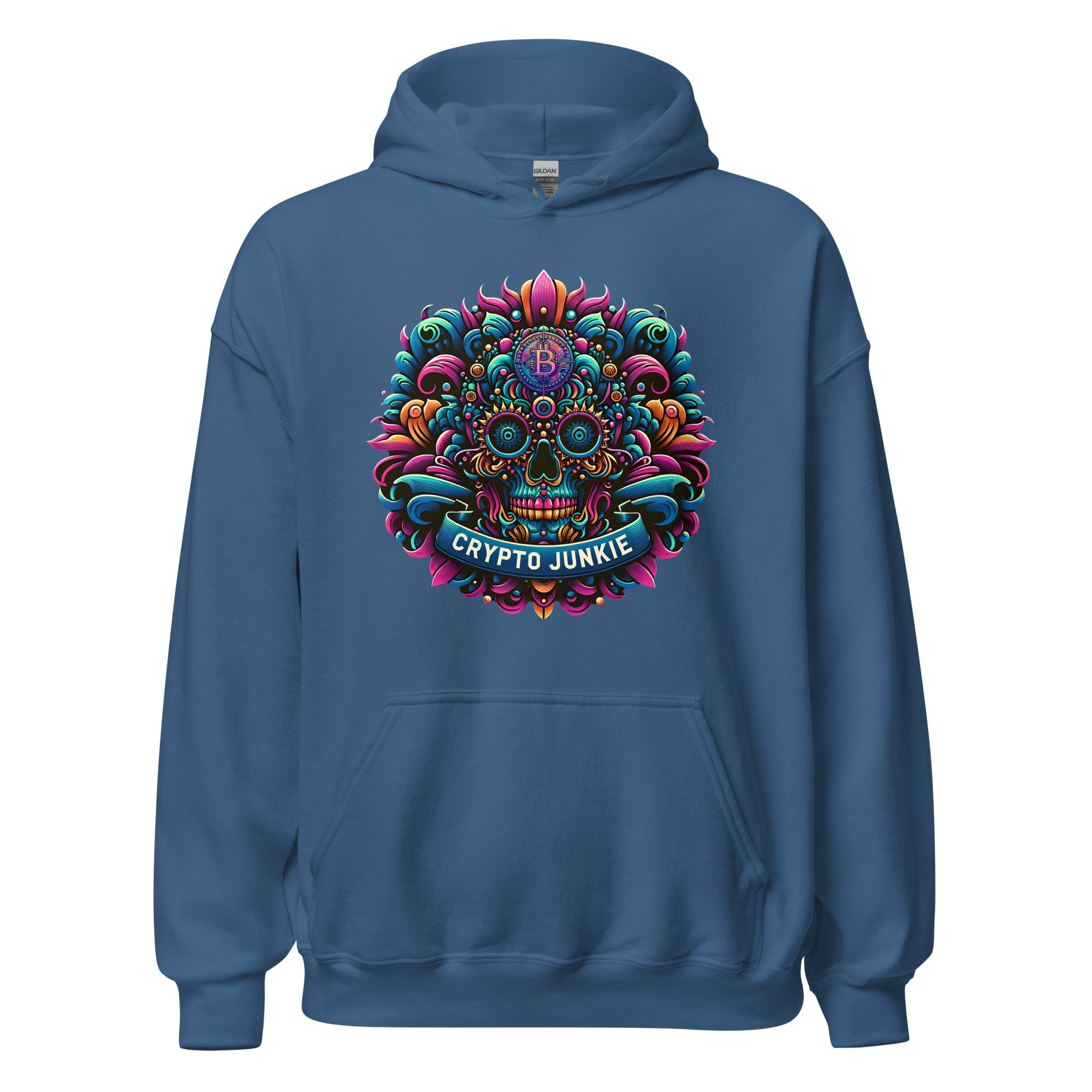 Crypto Junkie Mexican Sugar Skull Bitcoin Digital Asset Pullover Hoodie Sweatshirt