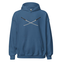 Dual Samurai Swords design on unisex hoodie, front view
