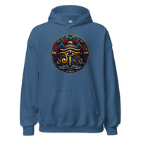 Eye of Ra Egyptian Symbol design on unisex hoodie, front view