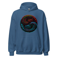 Yin Yang Dragon Fire & Ice design on unisex hoodie, front view