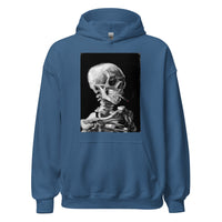 Skeleton Smoking Van Gogh design on unisex hoodie, front view