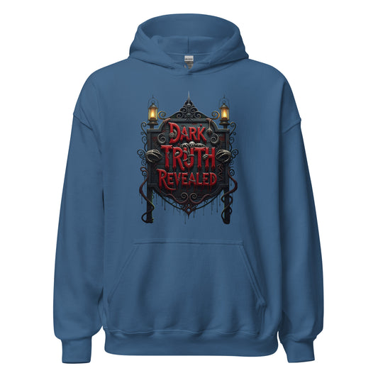 Dark Truth Revealed design on unisex hoodie, front view