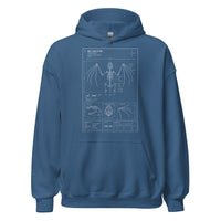 Bat Skeleton Blueprint design on unisex hoodie, front view