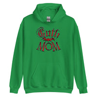 Red Goth Mom Bat design on unisex hoodie, front view