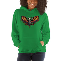 Vampire Bat Skeleton design on unisex hoodie, front view