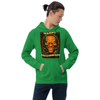 Vintage Evil Pumpkin design on unisex hoodie, front view