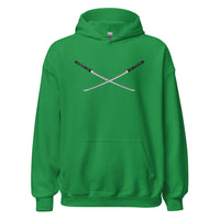 Dual Samurai Swords design on unisex hoodie, front view