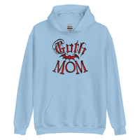 Red Goth Mom Bat design on unisex hoodie, front view