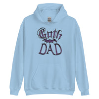 Purple Goth Dad Bat design on unisex hoodie, front view