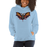 Vampire Bat Skeleton design on unisex hoodie, front view
