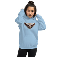 Grinning Bat Skull design on unisex hoodie, front view