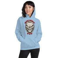 Grinning Skull Pumpkin design on unisex hoodie, front view