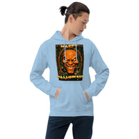 Vintage Evil Pumpkin design on unisex hoodie, front view