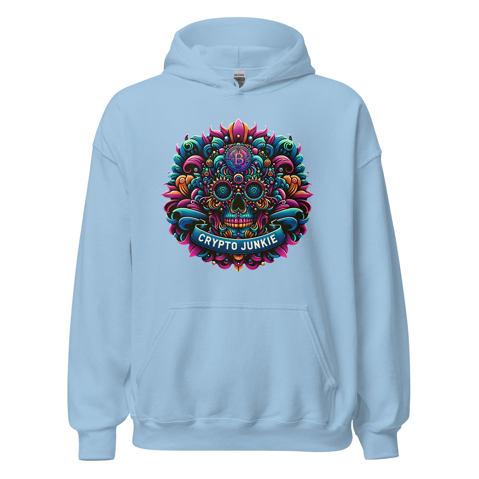 Crypto Junkie Mexican Sugar Skull Bitcoin Digital Asset Pullover Hoodie Sweatshirt