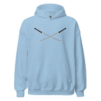 Dual Samurai Swords design on unisex hoodie, front view
