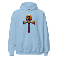 Key of Life Ankh design on unisex hoodie, front view
