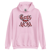 Red Goth Mom Bat design on unisex hoodie, front view
