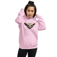 Grinning Bat Skull design on unisex hoodie, front view