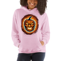 Fire Jack O' Lantern design on unisex hoodie, front view