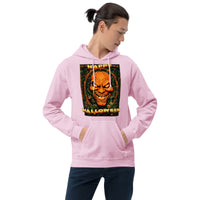Vintage Evil Pumpkin design on unisex hoodie, front view