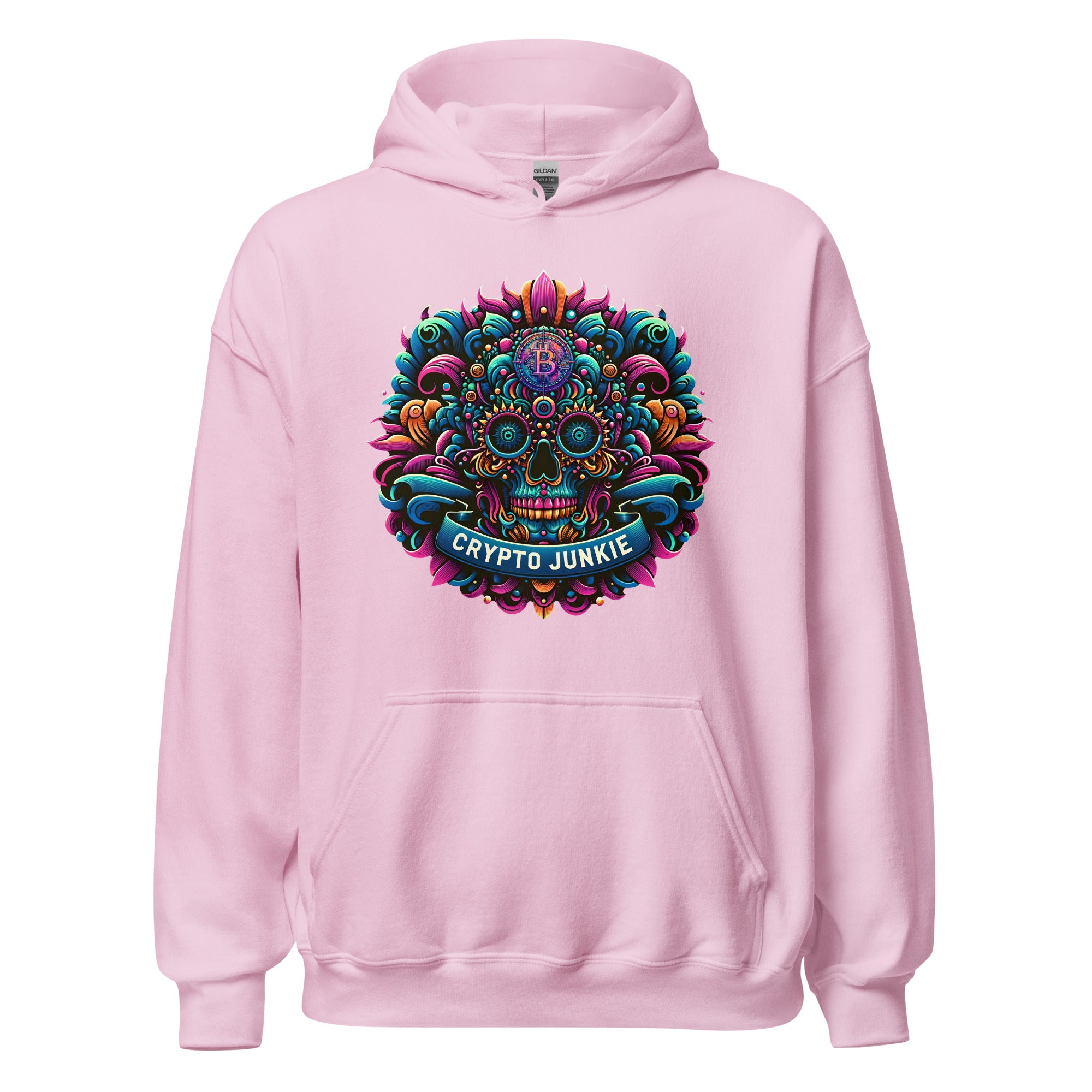 Crypto Junkie Mexican Sugar Skull Bitcoin Digital Asset Pullover Hoodie Sweatshirt