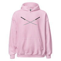 Dual Samurai Swords design on unisex hoodie, front view