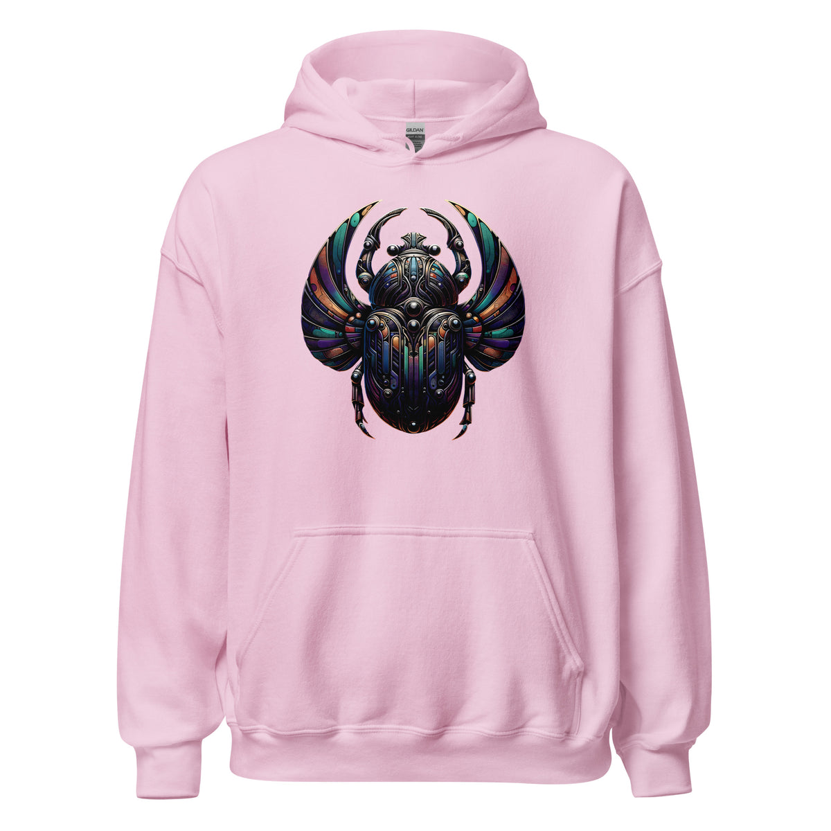 Mechanical Scarab Beetle design on unisex hoodie, front view