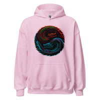 Yin Yang Dragon Fire & Ice design on unisex hoodie, front view