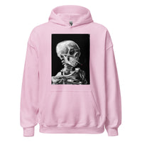 Skeleton Smoking Van Gogh design on unisex hoodie, front view