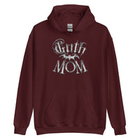 White Goth Mom Bat design on unisex hoodie, front view