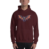Whimsical Vampire Bat Skeleton design on unisex hoodie, front view