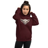 Grinning Bat Skull design on unisex hoodie, front view