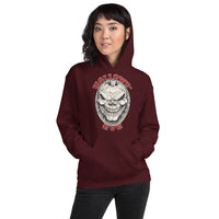 Grinning Skull Pumpkin design on unisex hoodie, front view