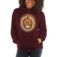 Fire Jack O' Lantern design on unisex hoodie, front view