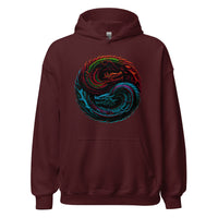Yin Yang Dragon Fire & Ice design on unisex hoodie, front view