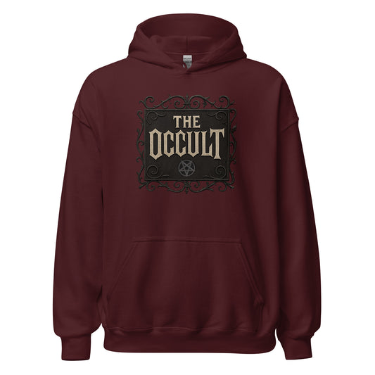 The Occult design on unisex hoodie, front view