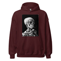 Skeleton Smoking Van Gogh design on unisex hoodie, front view