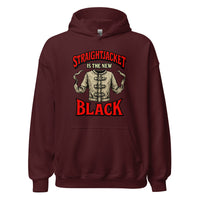 Straightjacket Is the New Black design on unisex hoodie, front view