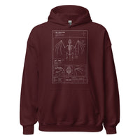 Bat Skeleton Blueprint design on unisex hoodie, front view