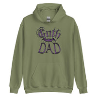 Purple Goth Dad Bat design on unisex hoodie, front view