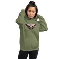 Grinning Bat Skull design on unisex hoodie, front view