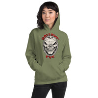 Grinning Skull Pumpkin design on unisex hoodie, front view