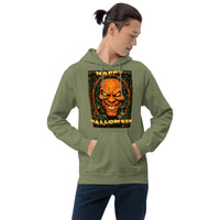 Vintage Evil Pumpkin design on unisex hoodie, front view
